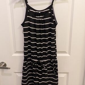 Spaghetti Strap Black White Romper with Pockets